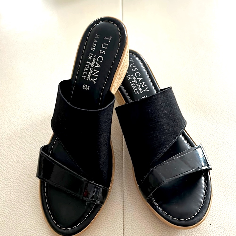 Easy Street Women's Adagio Sandal 30-5571 Black Patent Stretch Size 8 Everyday